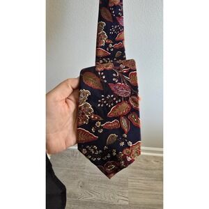 Villa Bugatti Men's Silk Tie Navy Red Paisley Floral Necktie Classic Bold Print